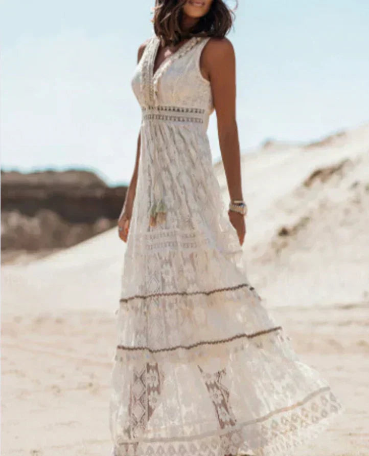 Women's Boho Lace Dress Sleeveless A-Line Summer Beach Casual Wear