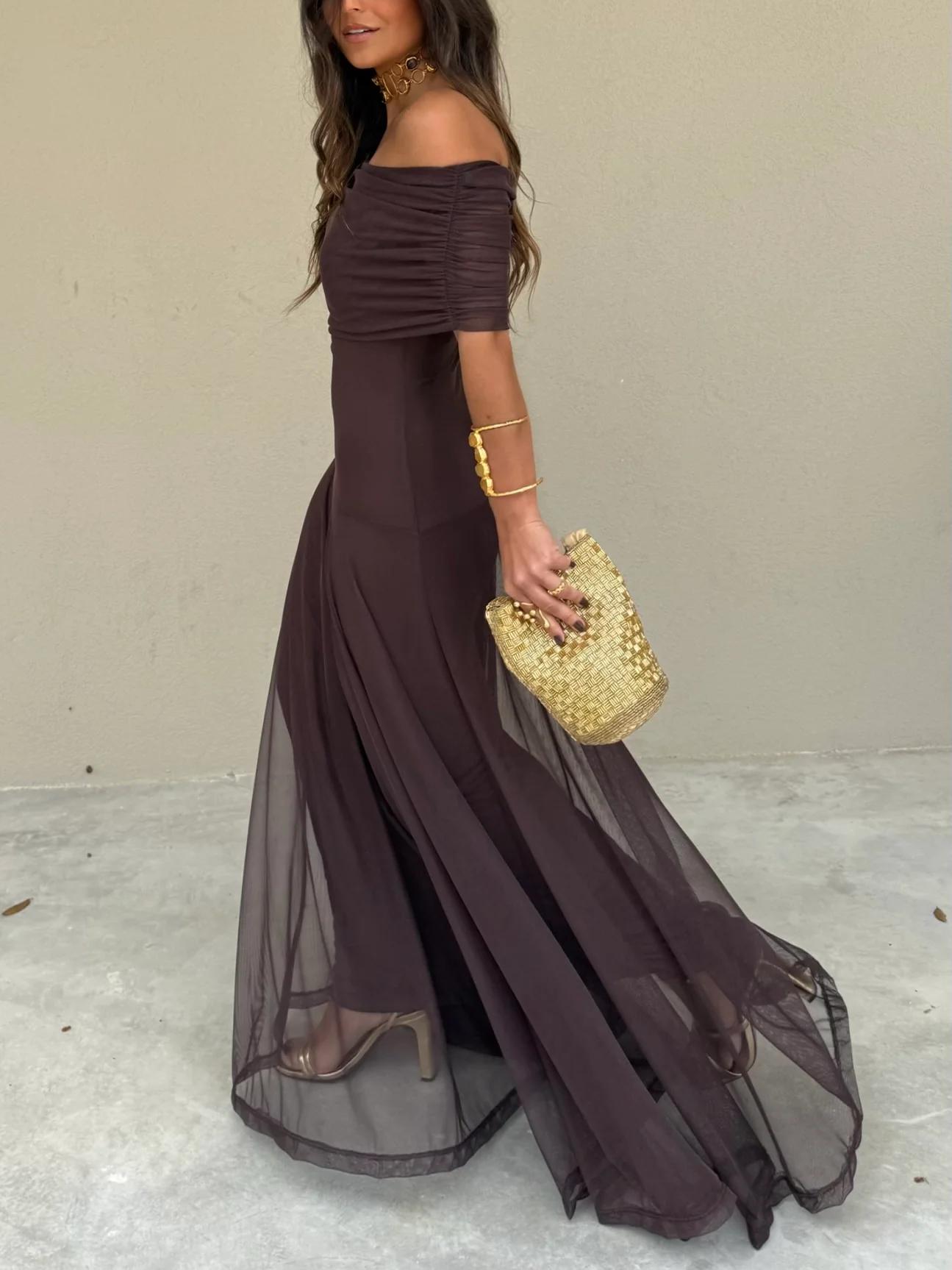 Women's Casual V-Neck Dress with Short Sleeves and Flared Skirt