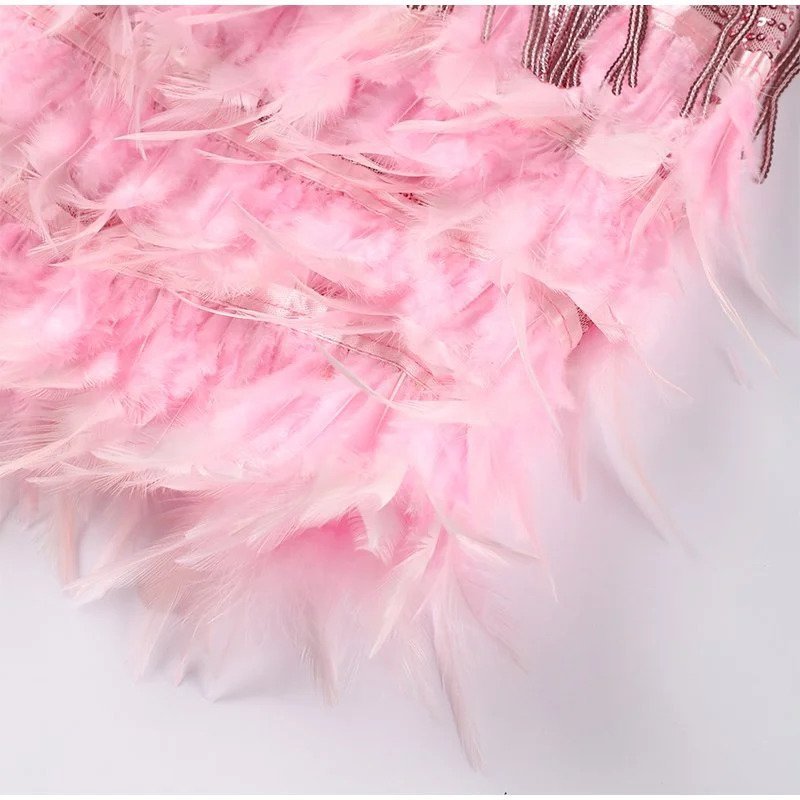 Women's Feather Mini Dress Short Partywear Evening Dress
