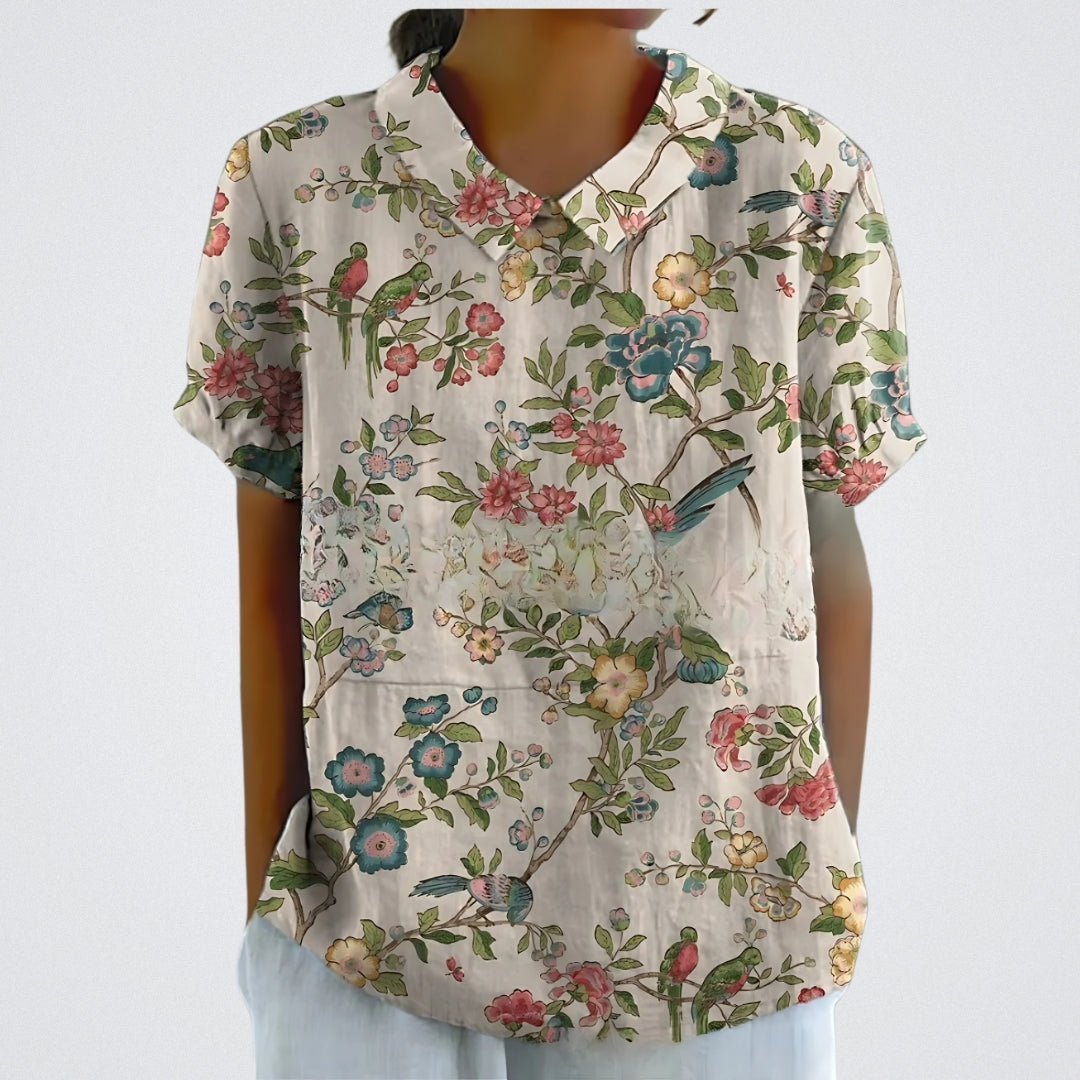 Women's Linen Short Sleeve Blouse Lightweight Summer Top