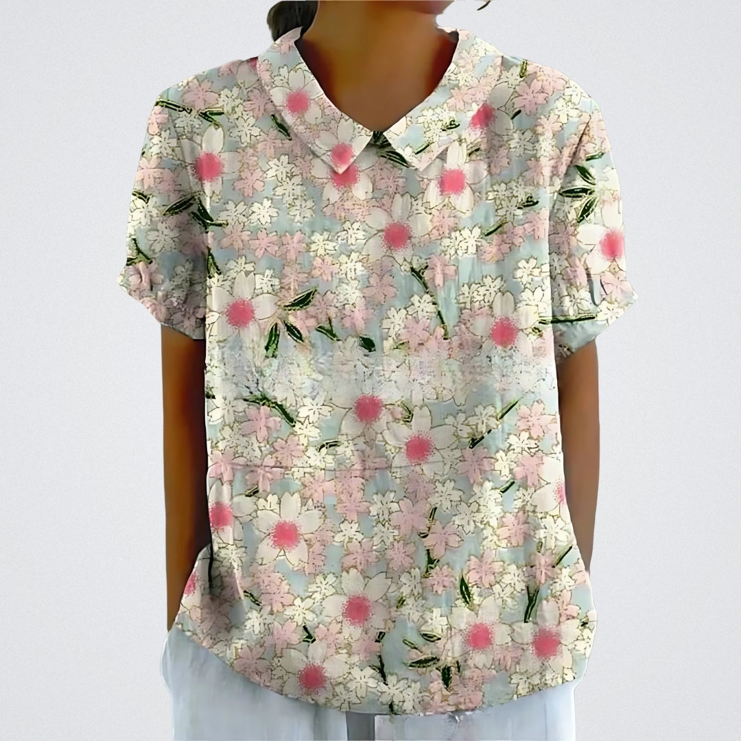 Women's Linen Short Sleeve Blouse Lightweight Summer Top