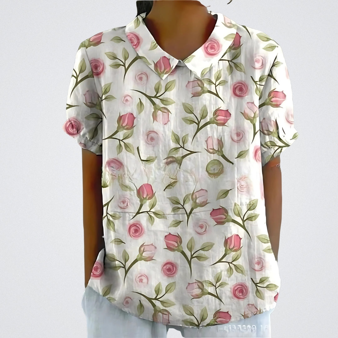 Women's Linen Short Sleeve Blouse Lightweight Summer Top