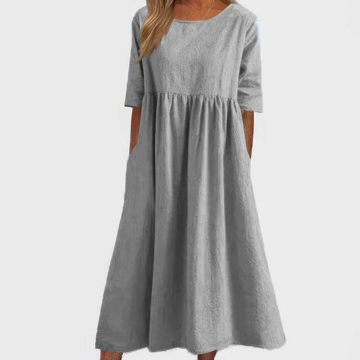 Women's Midi Cotton Dress with Pockets Casual Short Sleeve Outfit