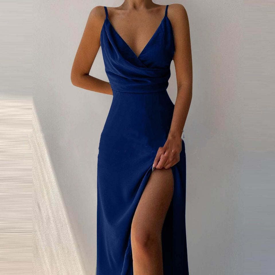 Women’s Midi Dress with V-Neck and Side Slit