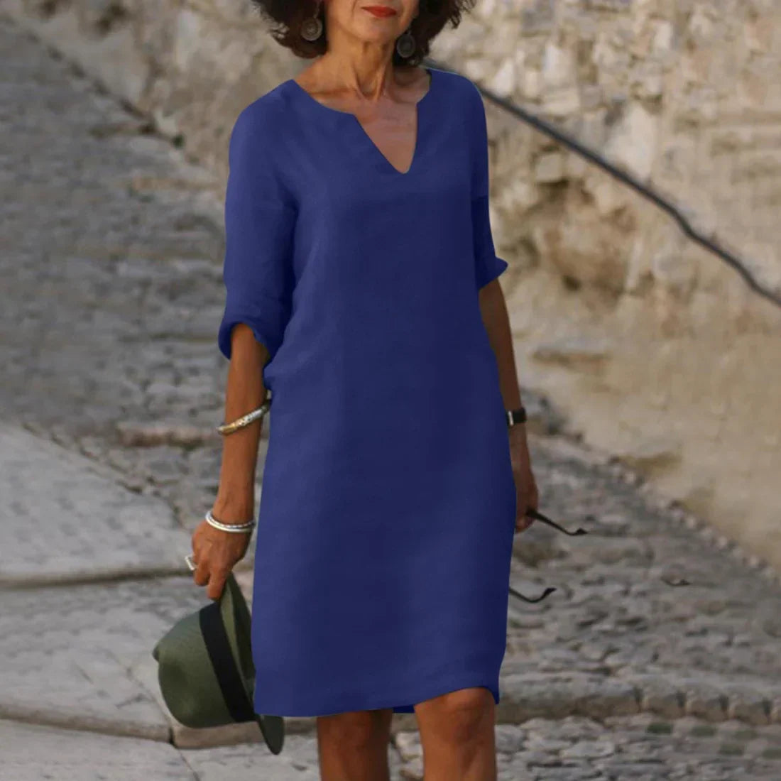 Women’s Mini Dress with V-Neck and 3/4 Sleeves Blue 13