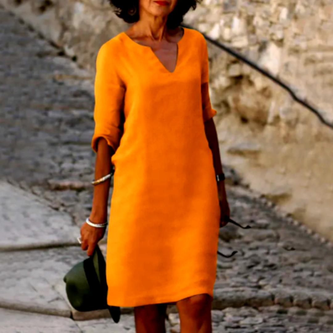 Women’s Mini Dress with V-Neck and 3/4 Sleeves Orange 7