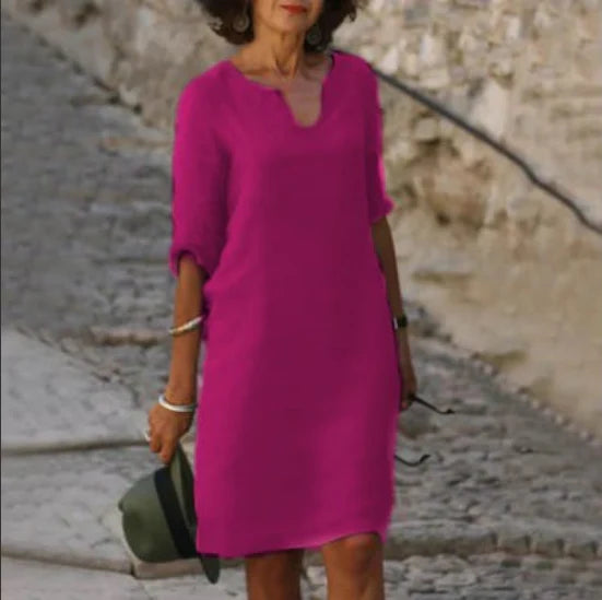 Women’s Mini Dress with V-Neck and 3/4 Sleeves Fuchsia 9