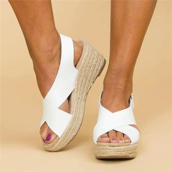 Women's Open Toe Wedge Espadrille Sandals with Ankle Strap