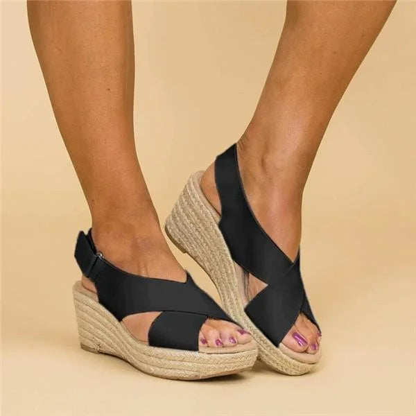 Women's Open Toe Wedge Espadrille Sandals with Ankle Strap