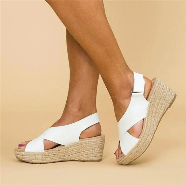 Women's Open Toe Wedge Espadrille Sandals with Ankle Strap