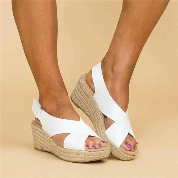 Women's Open Toe Wedge Espadrille Sandals with Ankle Strap