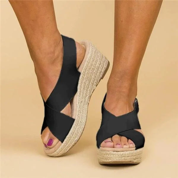Women's Open Toe Wedge Espadrille Sandals with Ankle Strap