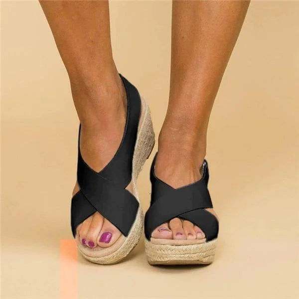 Women's Open Toe Wedge Espadrille Sandals with Ankle Strap