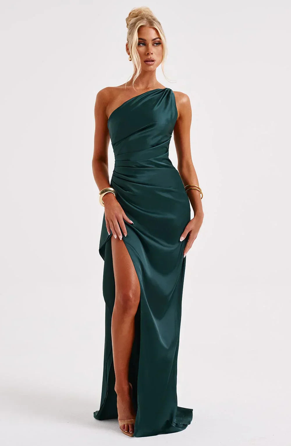 Women's Satin V-Neck Evening Dress with Sleeveless Design
