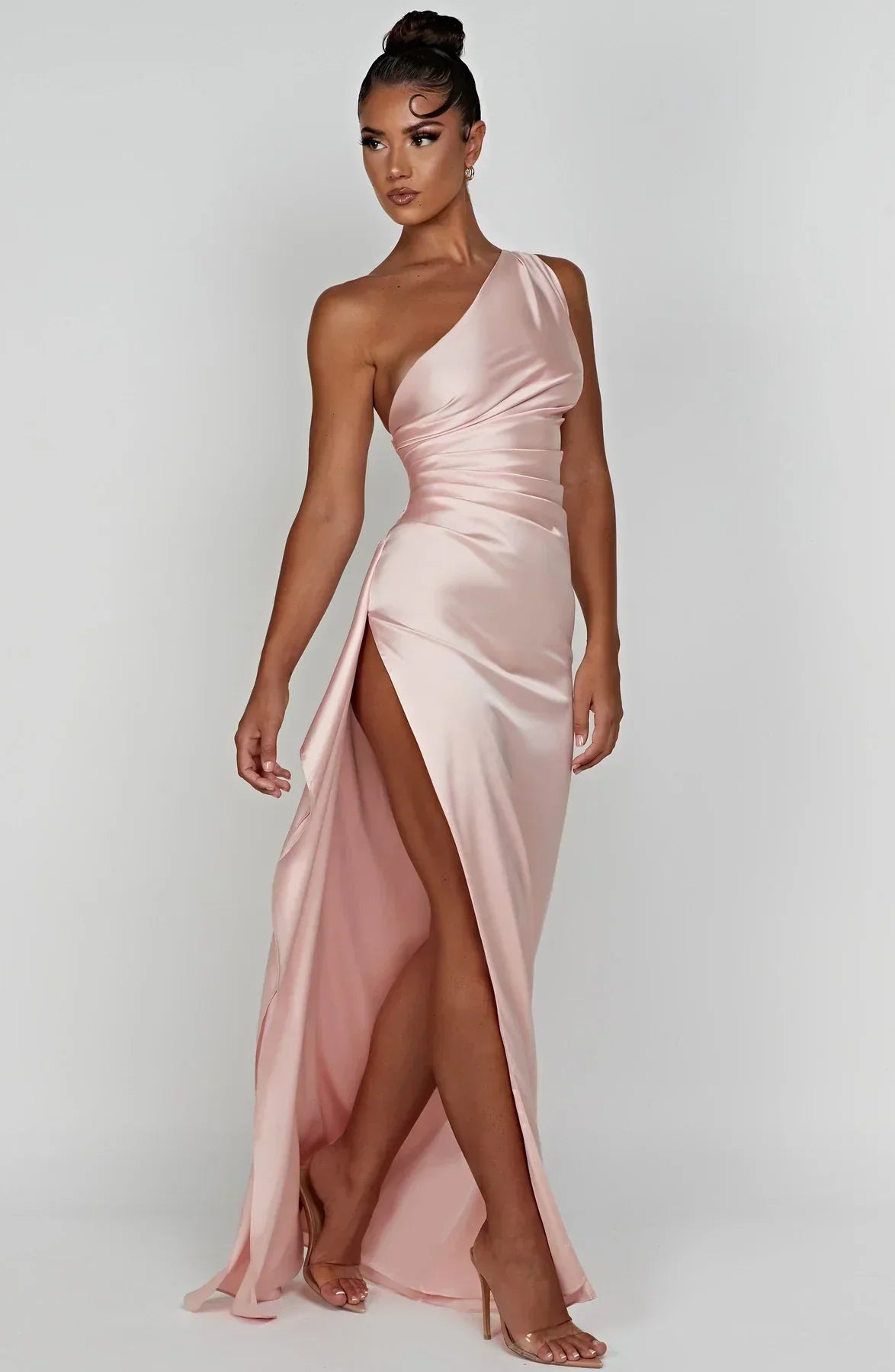 Women's Satin V-Neck Evening Dress with Sleeveless Design