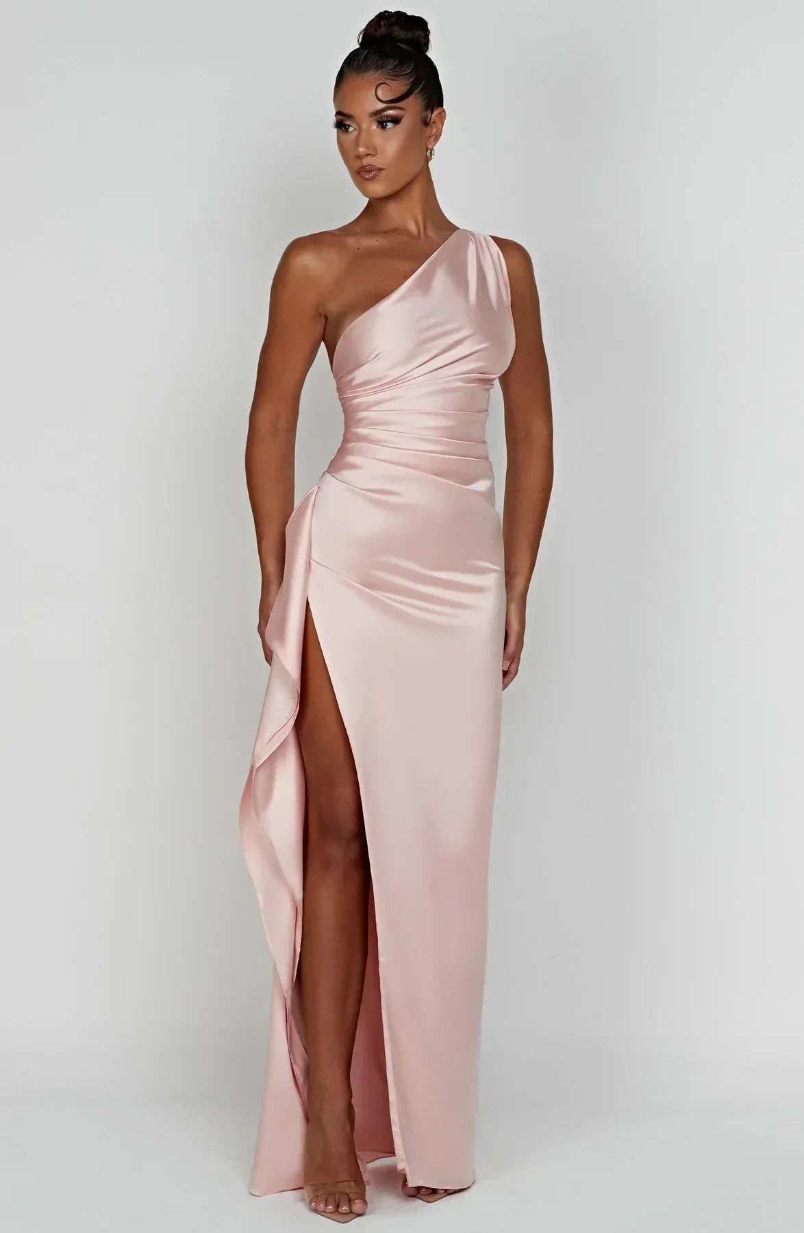 Women's Satin V-Neck Evening Dress with Sleeveless Design