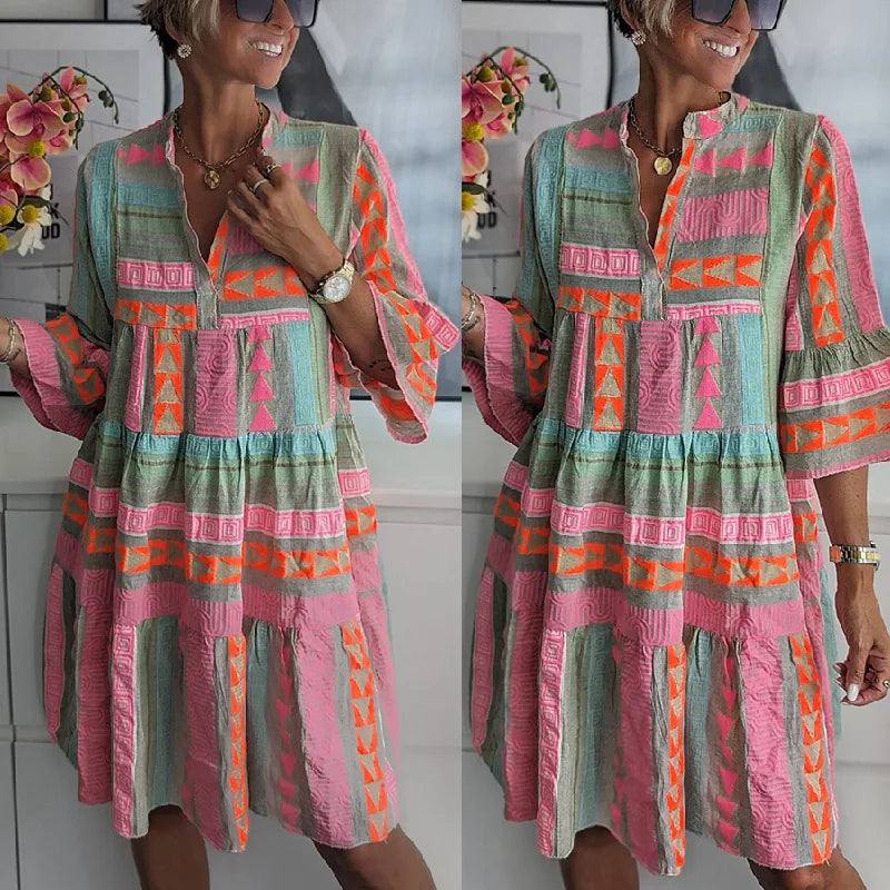 Women's Spring Midi Dress with V-Neck and Sleeveless Style