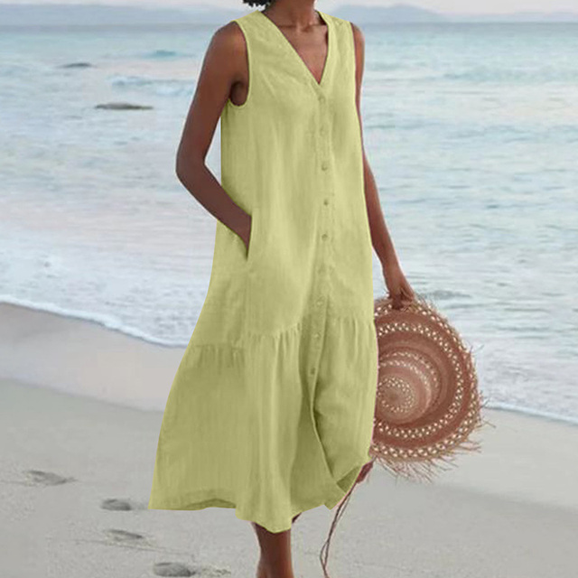 Women's V-Neck Sleeveless Dress with Lightweight Fabric Casual Fit