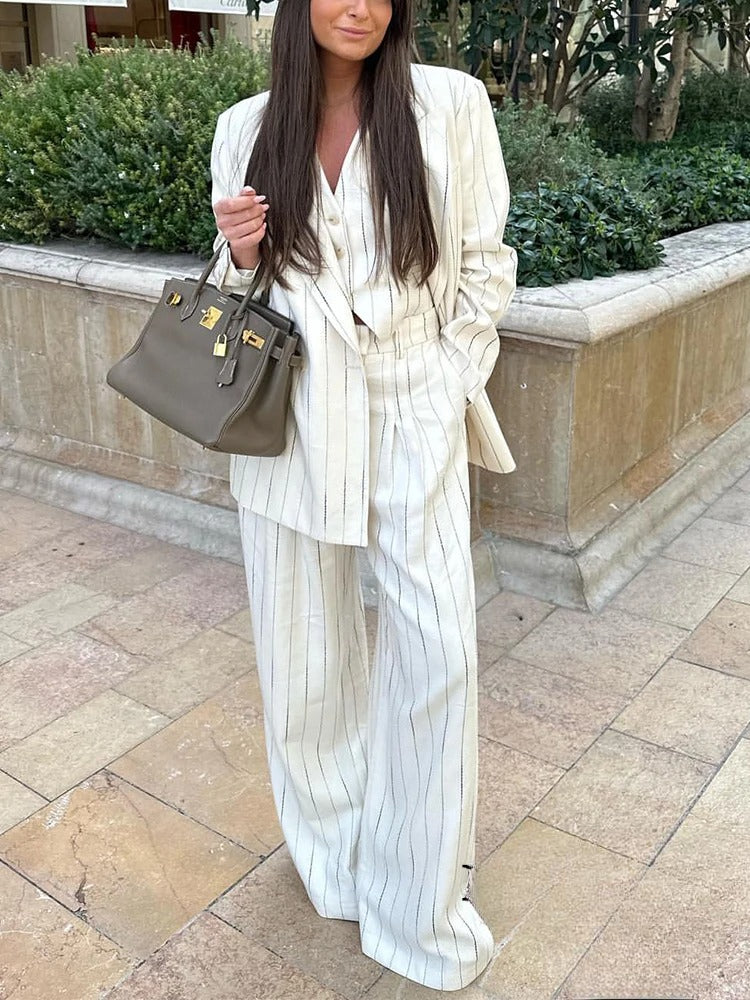 MEGAN-  Striped Blazer Pants Set