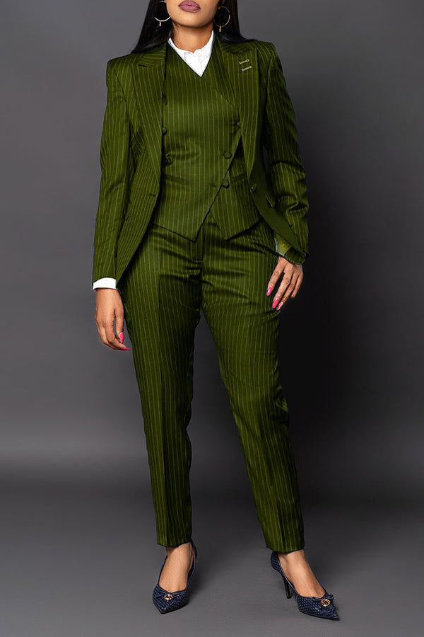 Classic Striped Peak Collar Blazer & Pants Set