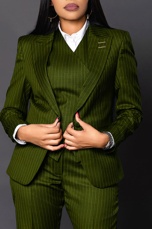 Classic Striped Peak Collar Blazer & Pants Set