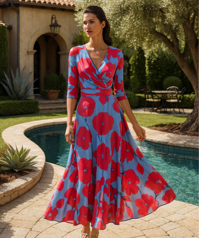Elegant Floral Wrap Maxi Dress for Summer
