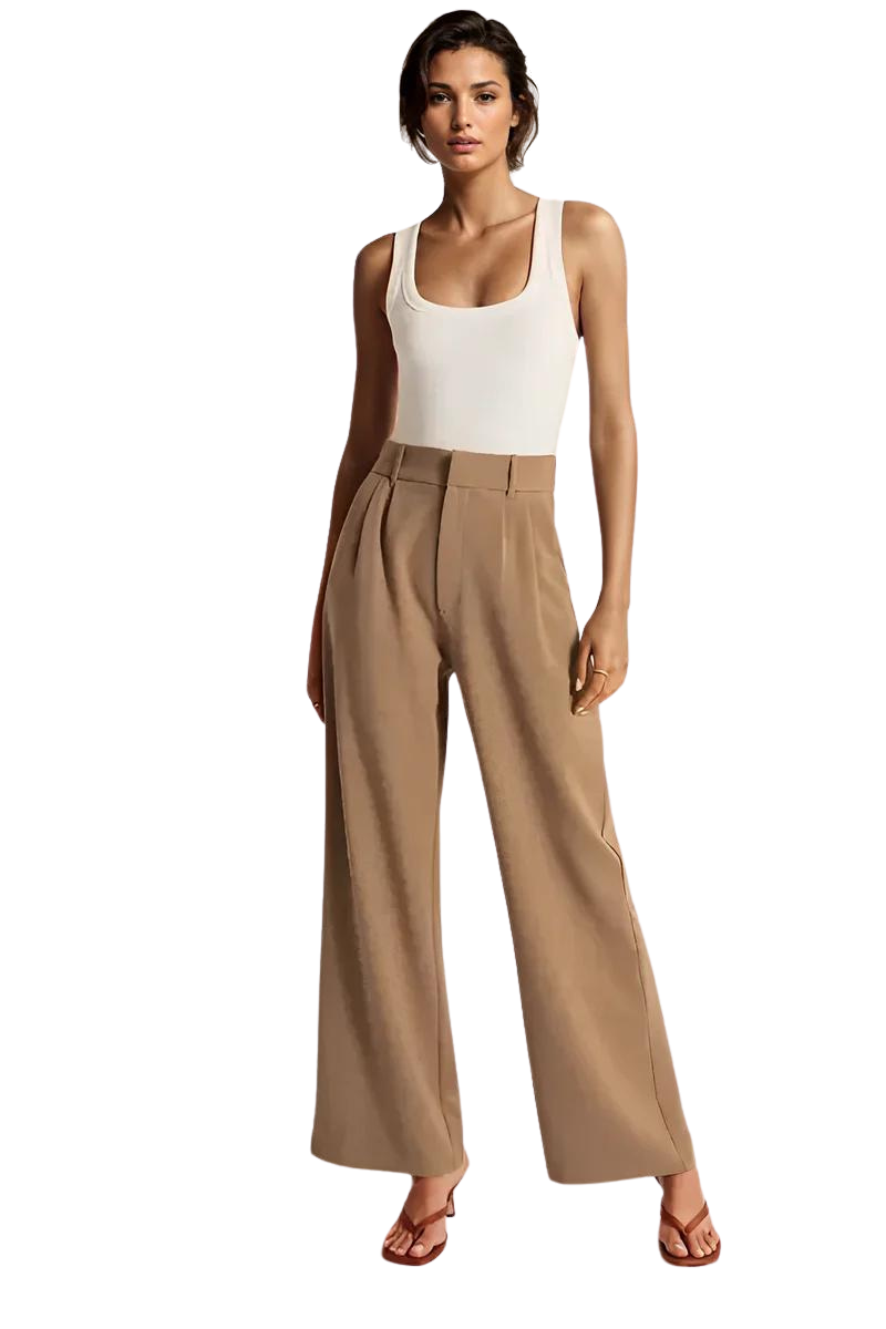 Brown Wide Leg Tailored Pants