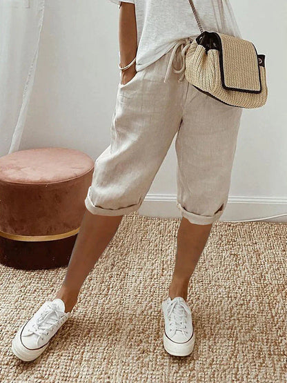 Unisex Linen Shorts Lightweight Casual Drawstring Summer Bottoms