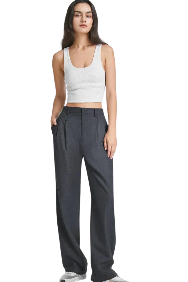 Charcoal Wide Leg Tailored Pants