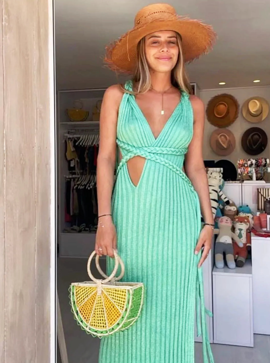 Women's Aqua Ocean Sleeveless Dress with Flowing A-Line Design