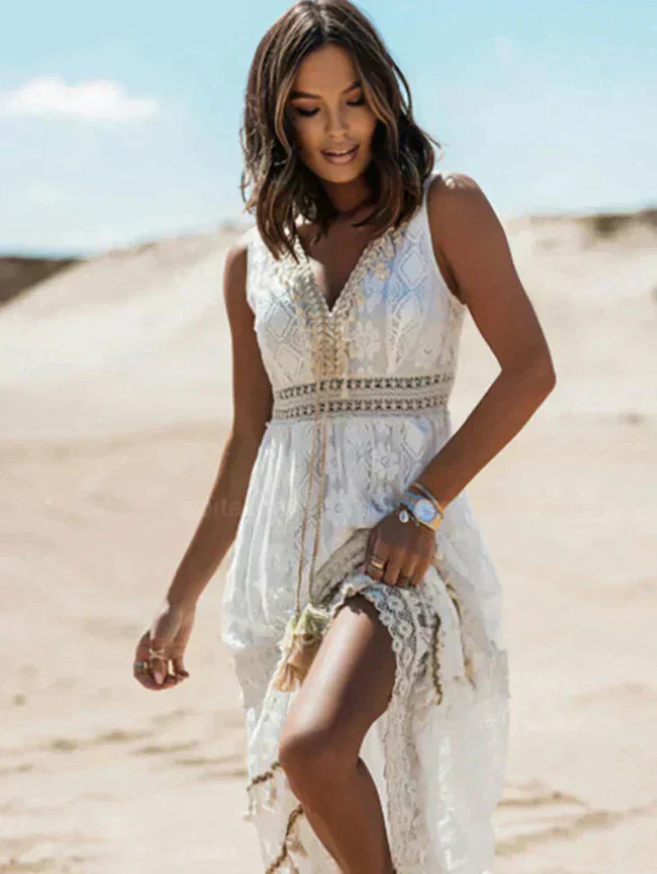 Women's Boho Lace Dress Sleeveless A-Line Summer Beach Casual Wear