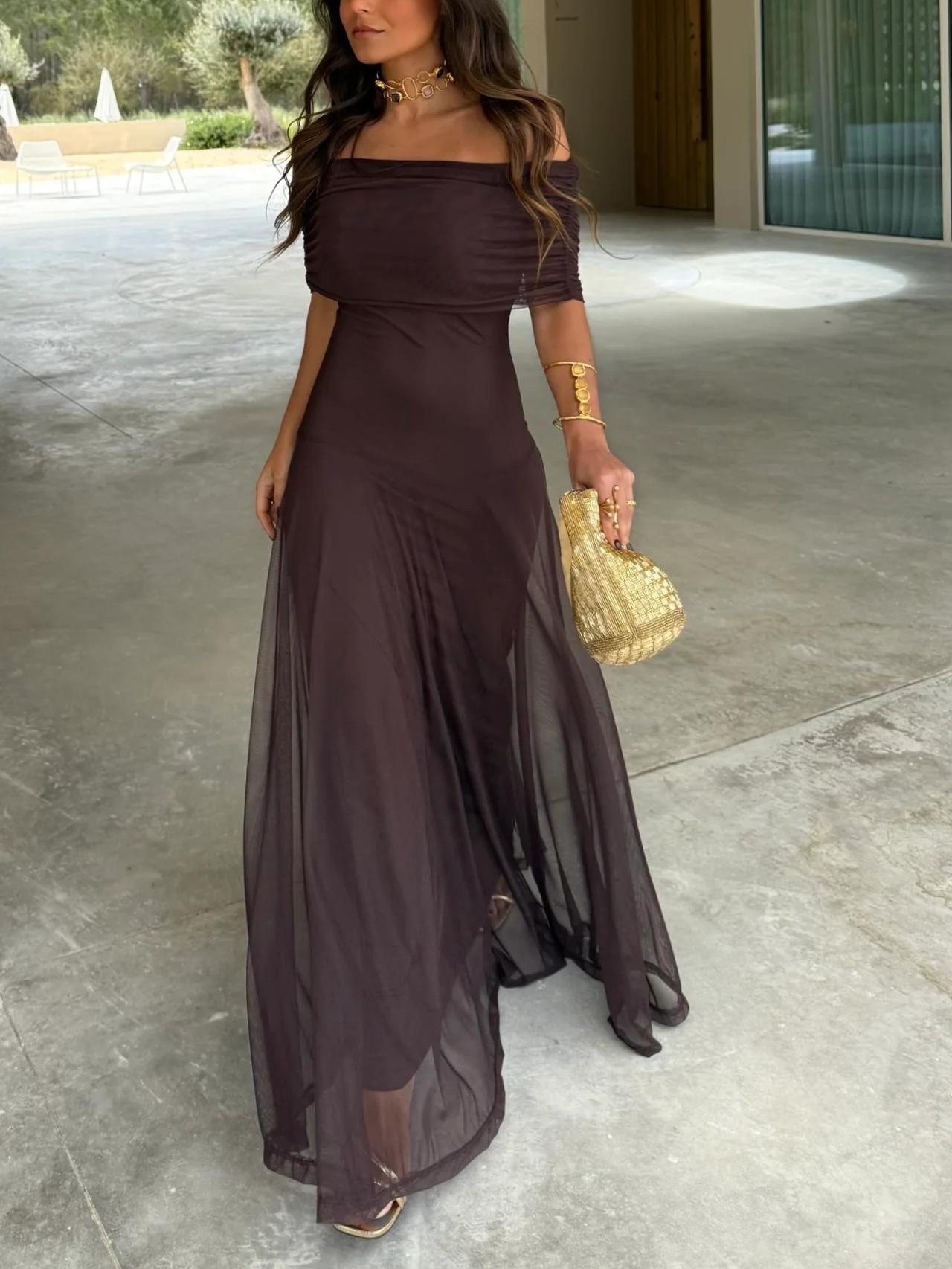 Women's Casual V-Neck Dress with Short Sleeves and Flared Skirt