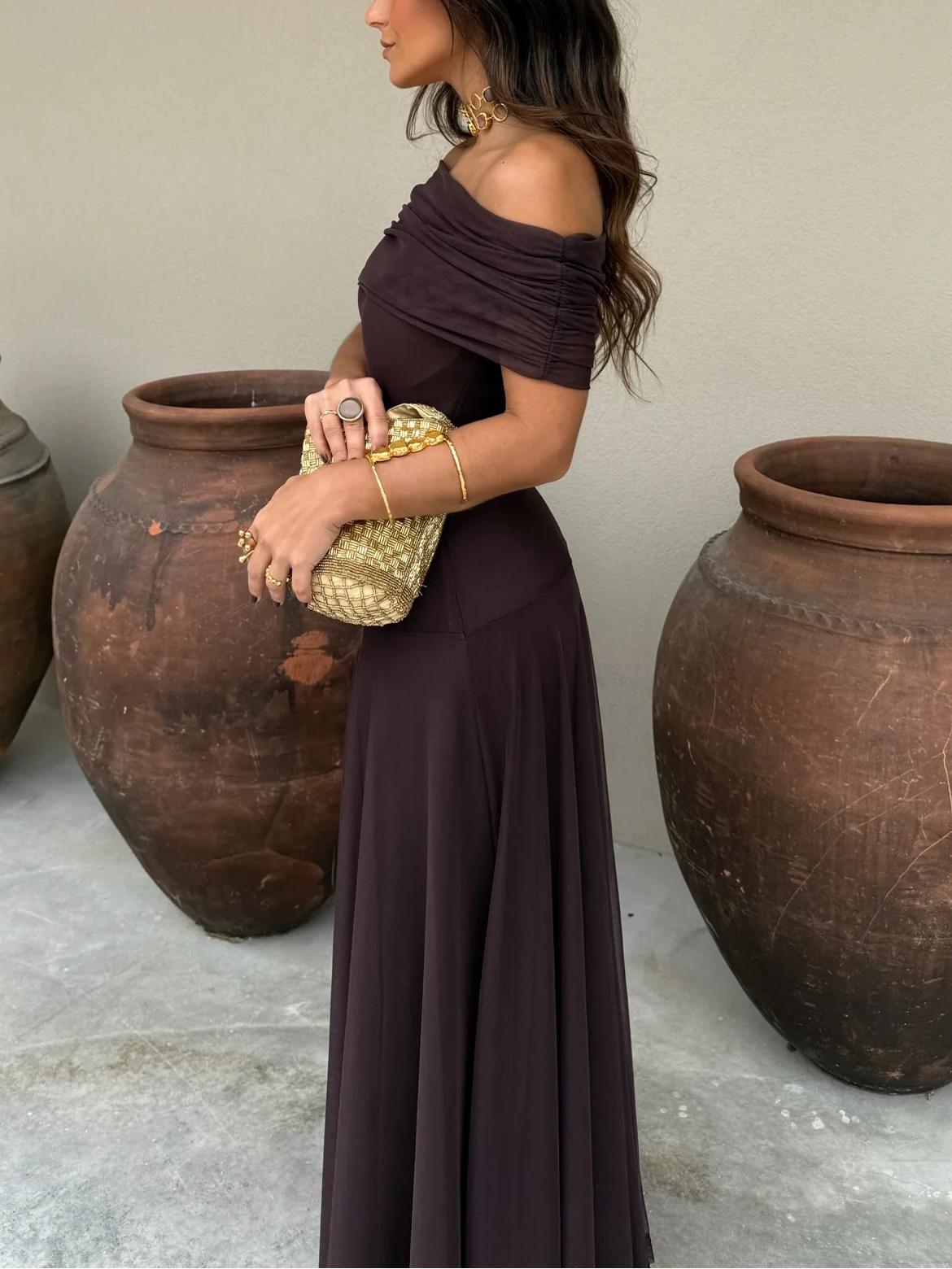 Women's Casual V-Neck Dress with Short Sleeves and Flared Skirt