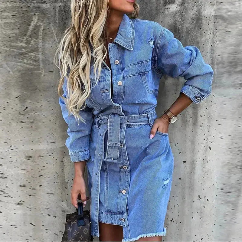 Women's Denim Dress with Classic Fit and Button Front Design