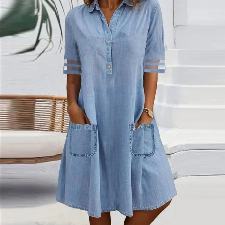 Women's Denim Mini Dress with Side Pockets