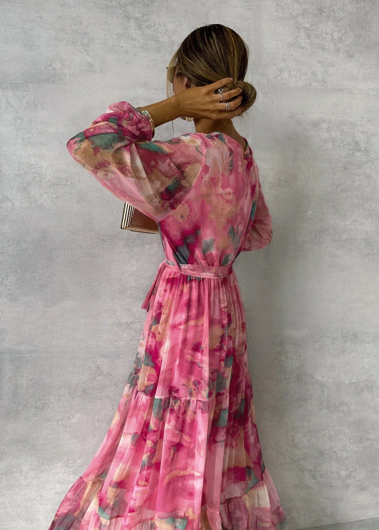 Women’s Floral Wrap Maxi Dress with Long Sleeves