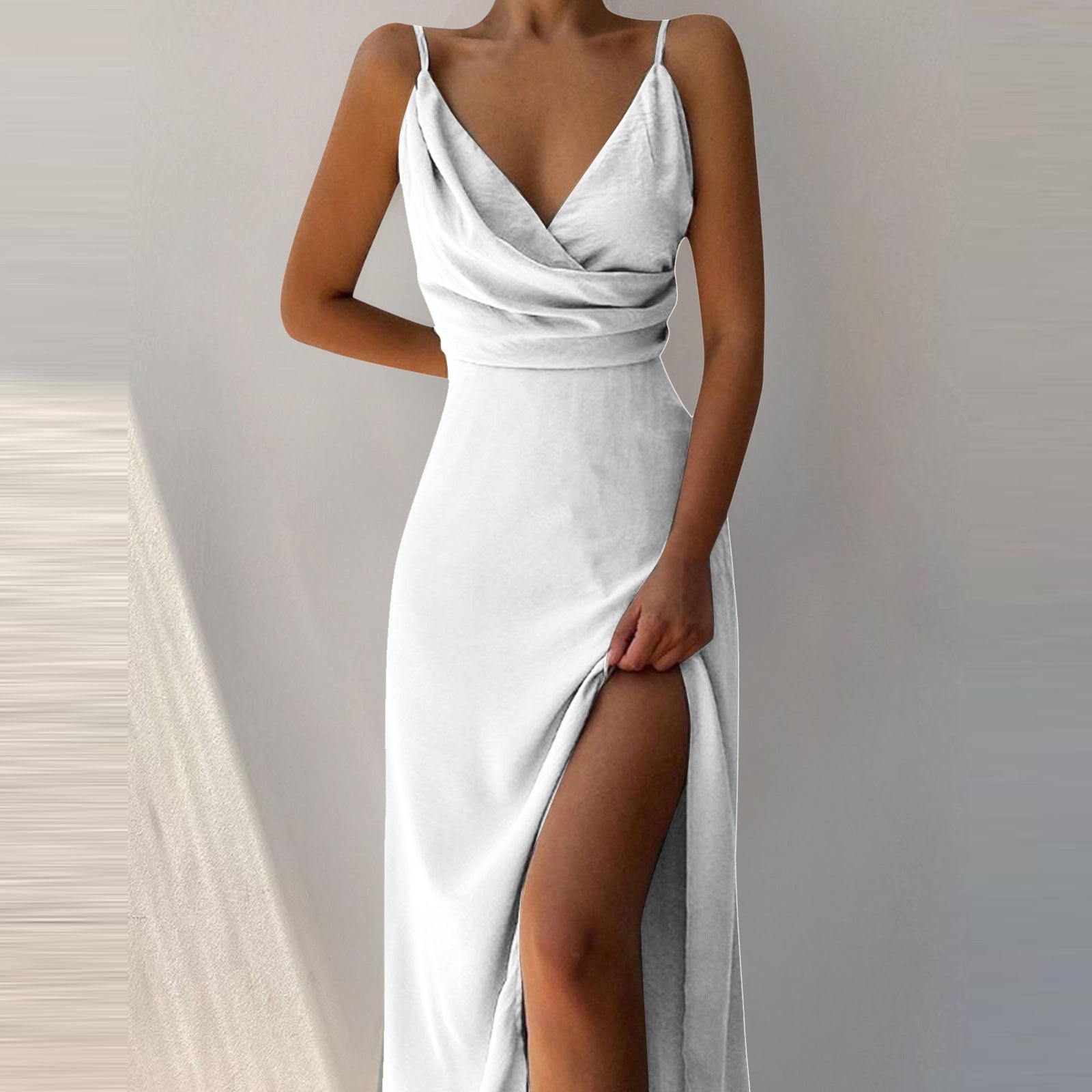 Women’s Midi Dress with V-Neck and Side Slit