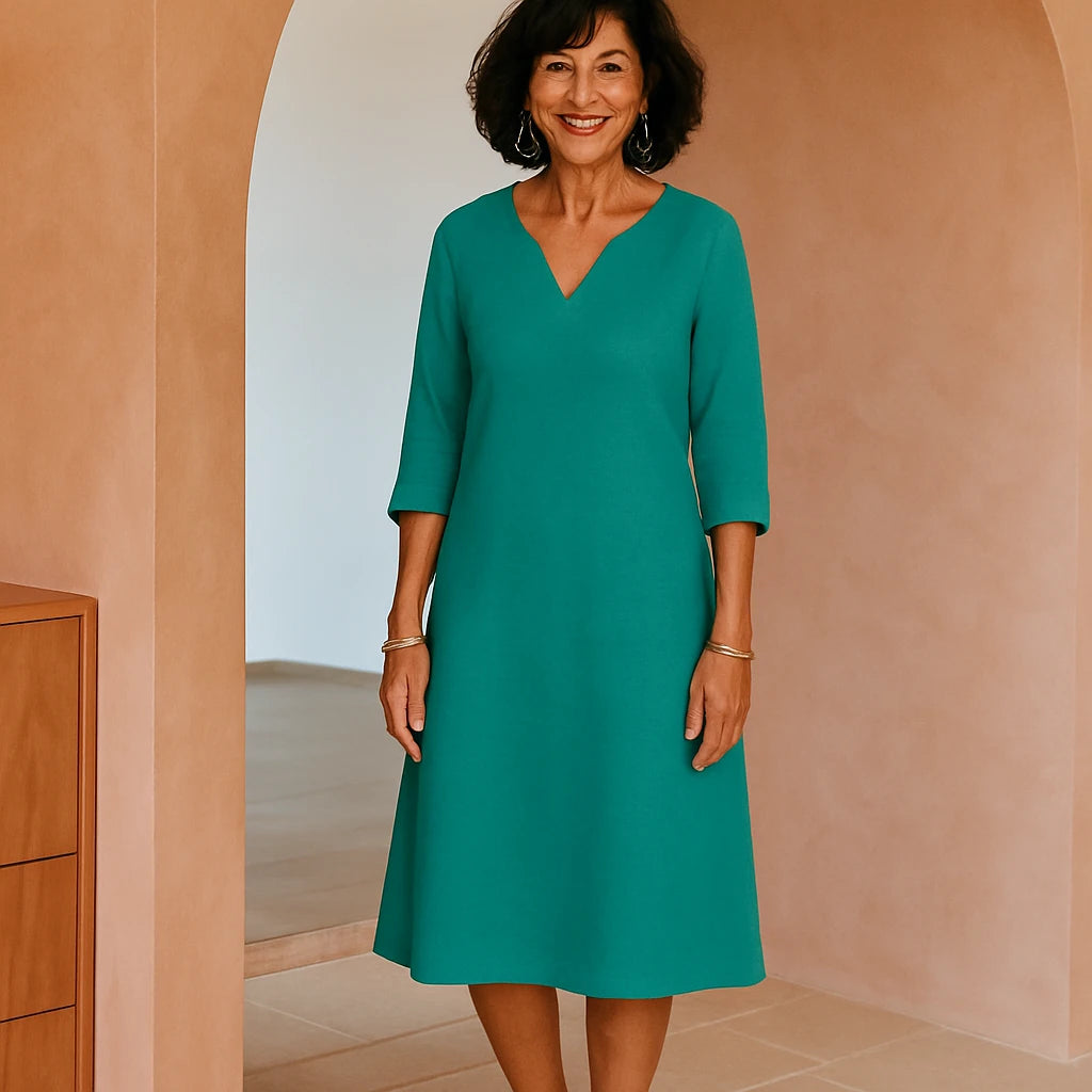 Women’s Mini Dress with V-Neck and 3/4 Sleeves Green 1
