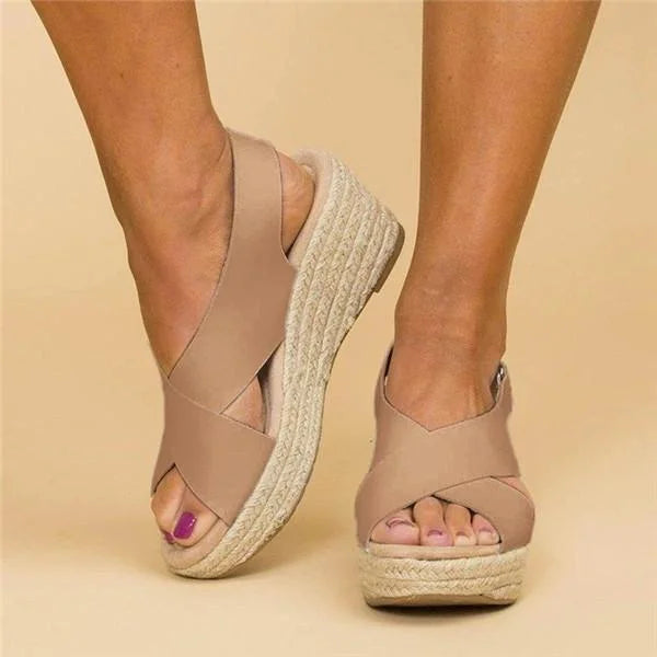 Women's Open Toe Wedge Espadrille Sandals with Ankle Strap