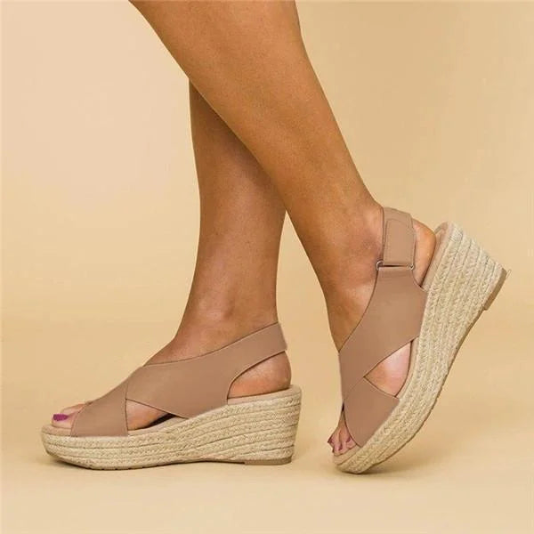 Women's Open Toe Wedge Espadrille Sandals with Ankle Strap