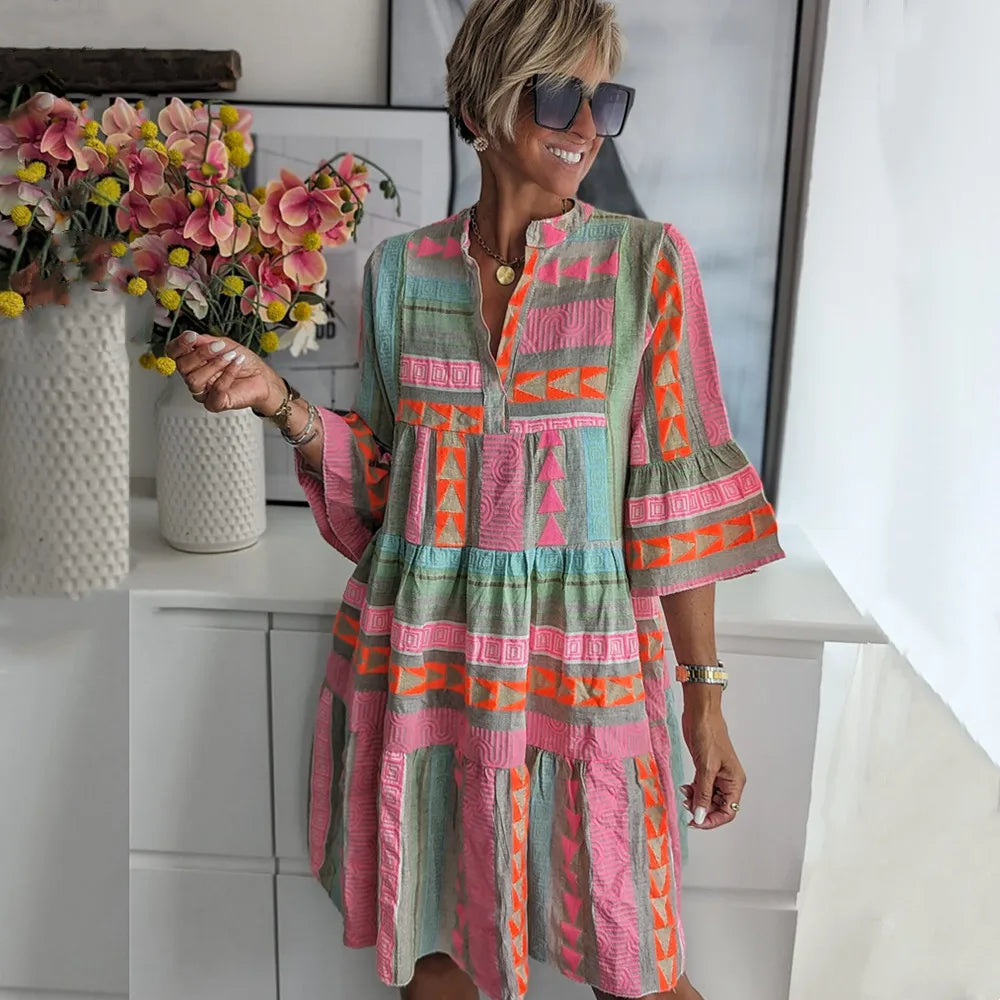 Women's Spring Midi Dress with V-Neck and Sleeveless Style