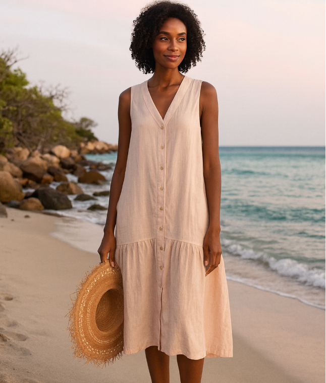 Women's V-Neck Sleeveless Dress with Lightweight Fabric Casual Fit